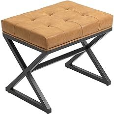 VDAOQVG 20" W Ottoman Bench Footstool Modern Tufted Stool Faux Leather Upholstered Foot Rest with... | Amazon (US)