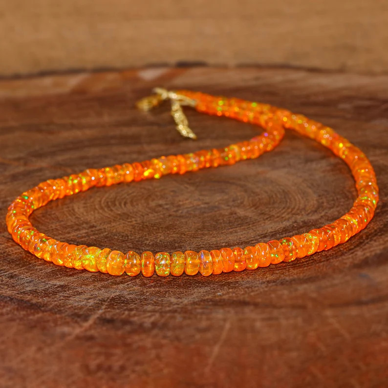 Natural Ethiopian Orange Fire Opal Beaded Necklace, Genuine Opal Orange Fire Beads Necklace for W... | Etsy (Global)