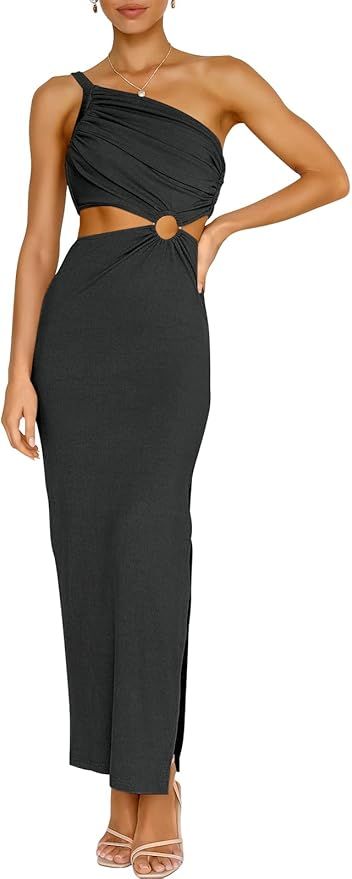ANRABESS Women’s Summer Bodycon Maxi Dress One Shoulder Sleeveless Sexy Cut Out Formal Party Dr... | Amazon (US)