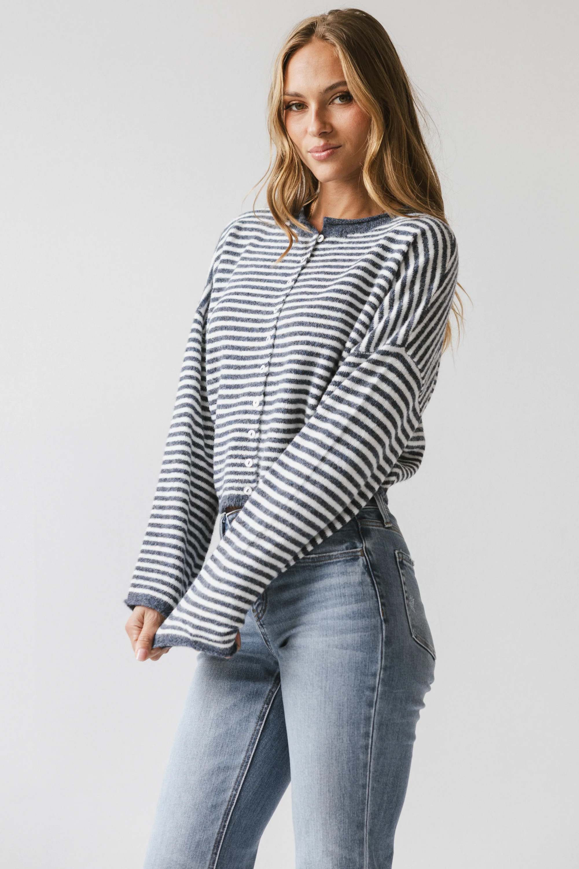 Miriam Striped Cardigan in Denim | Böhme US