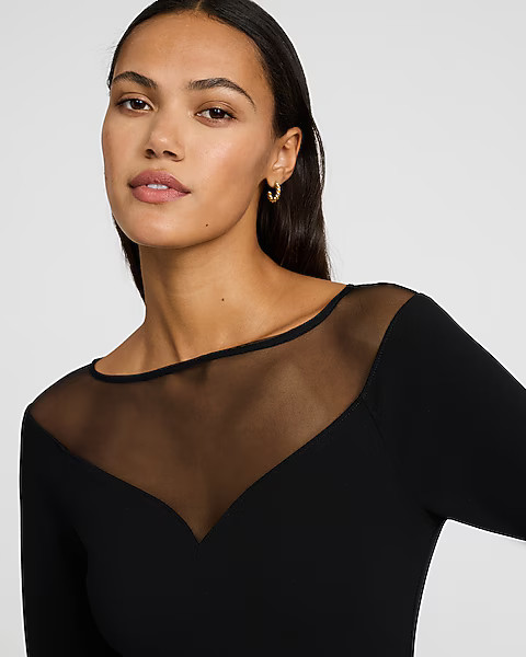 Mixed Media Boat Neck Bodysuit | Express