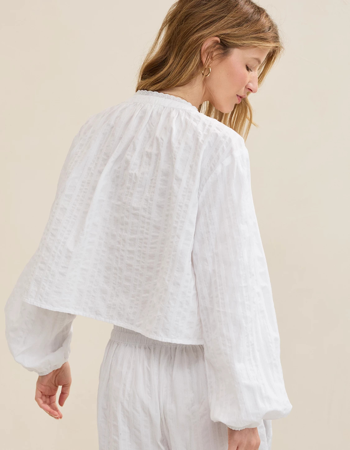 Aerie Seersucker Long Sleeve Volume Tie Top | Aerie