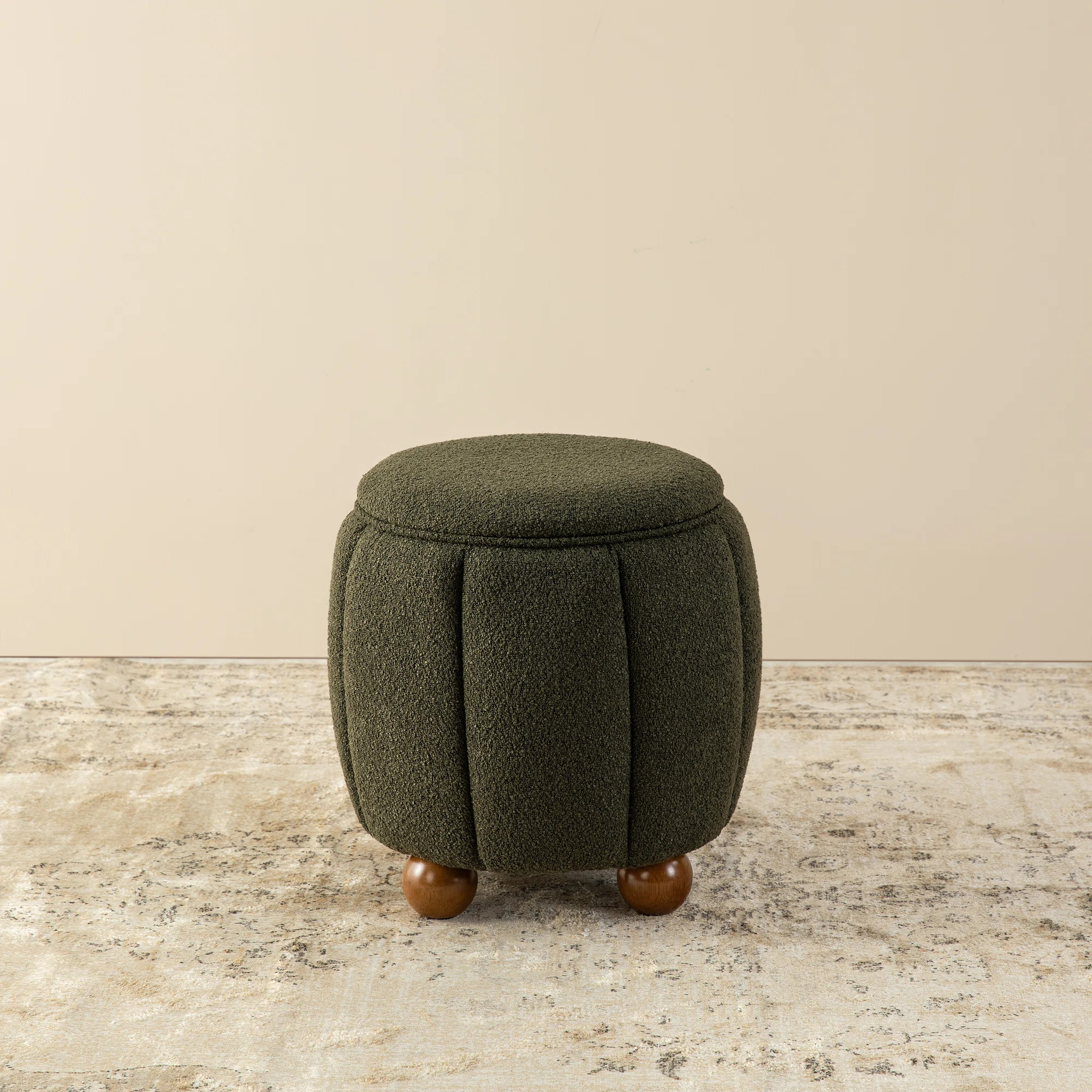 Latitude Run® Modern Boucle Upholstered Storage Ottoman Or Accent Stool With Rubberwood Ball Fee... | Wayfair North America