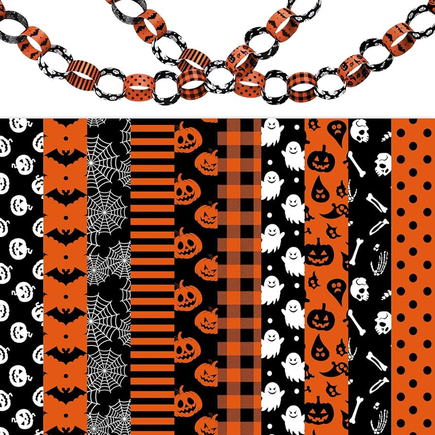 AnyDesign 300Pcs Halloween Paper Chain Strips, Black-Orange, Double-Sided | Amazon (US)