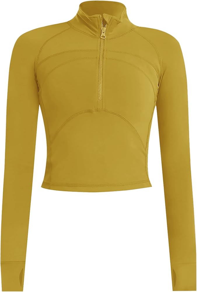 Women's Cropped Workout Jacket 1/2 Zip Pullover Running Athletic Outwear Slim Fit Long Sleeve Yog... | Amazon (US)