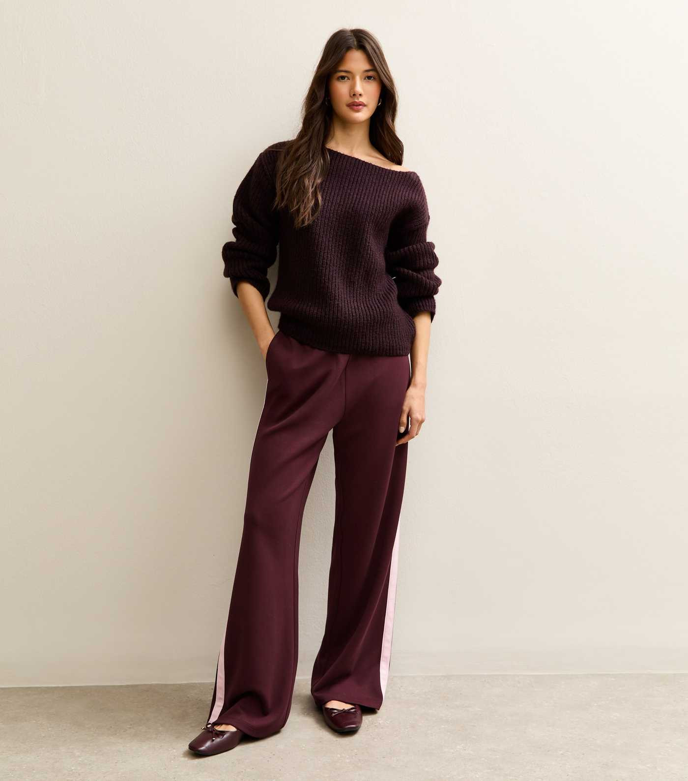 Burgundy Side Stripe Wide Leg Joggers | New Look | New Look (UK)