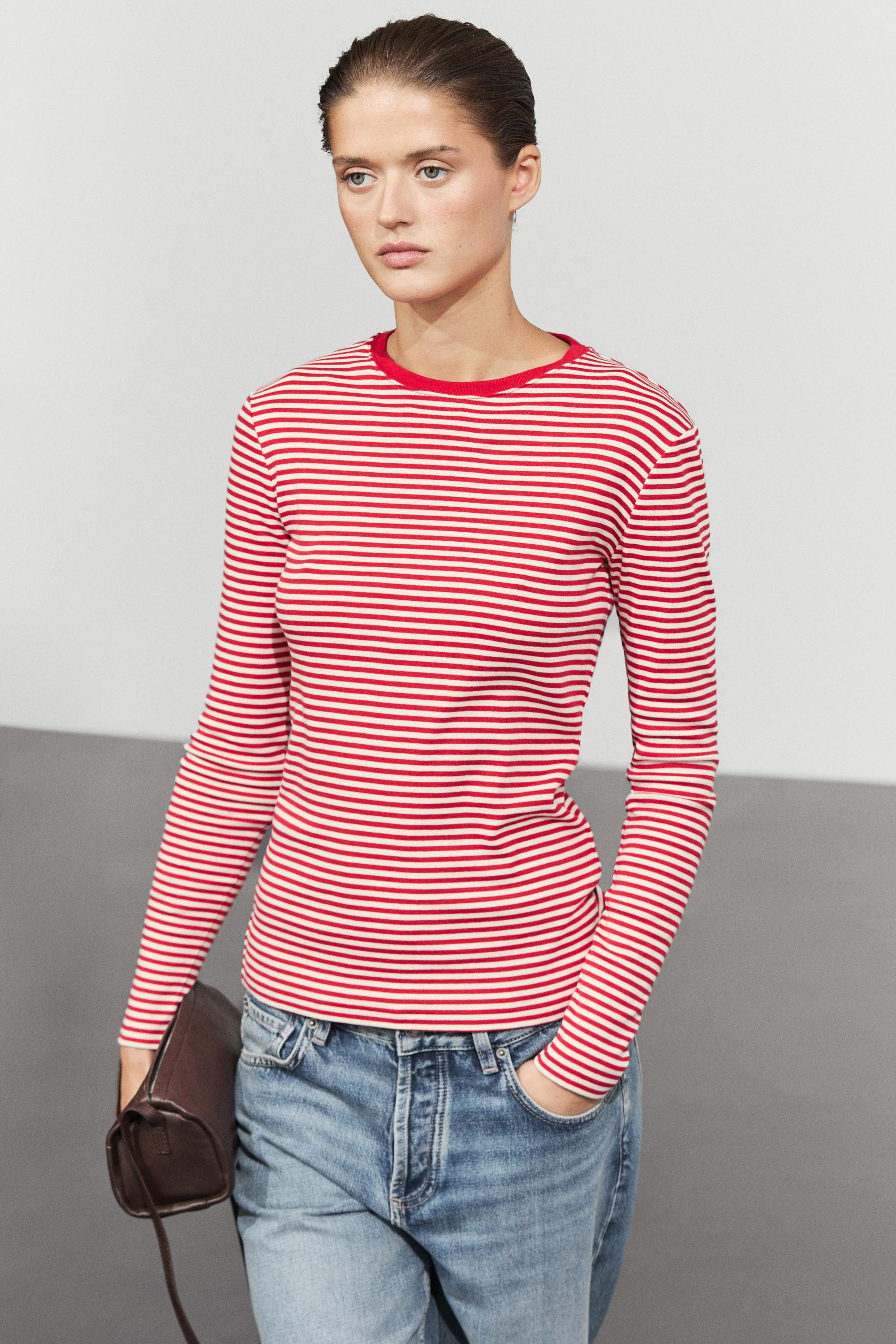 100% cotton long sleeve striped T-shirt | Massimo Dutti UK