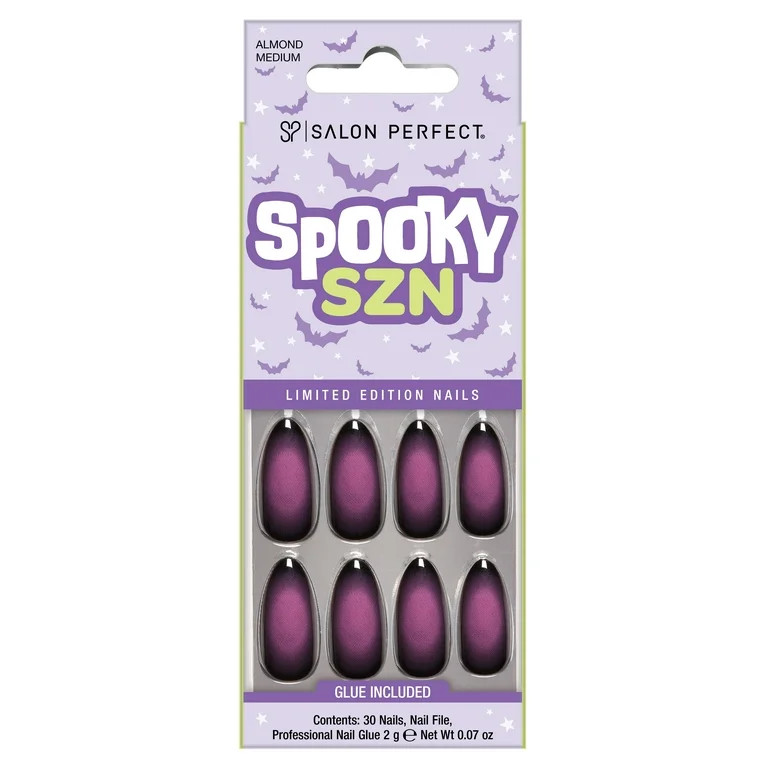 Salon Perfect Halloween Fall Artificial Fake Press On Nails, 394 Aura Purple, Medium Almond, File... | Walmart (US)