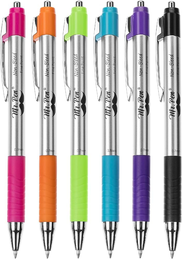 Mr. Pen No Bleed Pens, Bible Pens, Fine Tip, Assorted Color, Pack of 6 | Amazon (US)