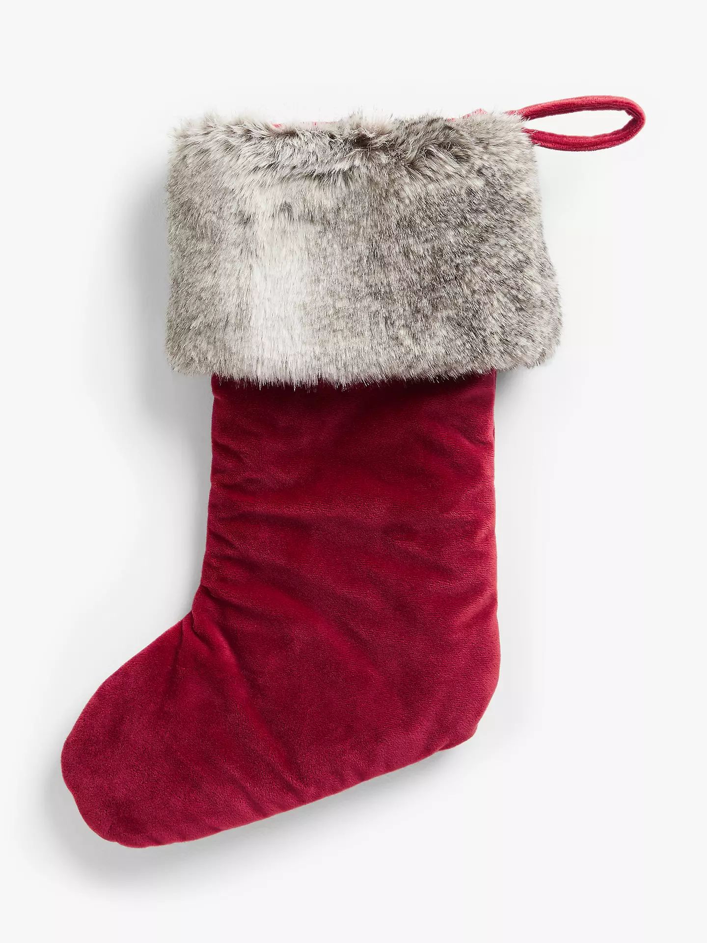 John Lewis & Partners Velvet Stocking With Faux Fur Trim, Red / White | John Lewis (UK)