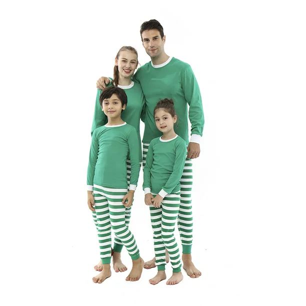 Elowel Adult Matching Family Christmas Pajamas - Green Top & Striped Pants 2-Piece Set (Unisex Ad... | Walmart (US)