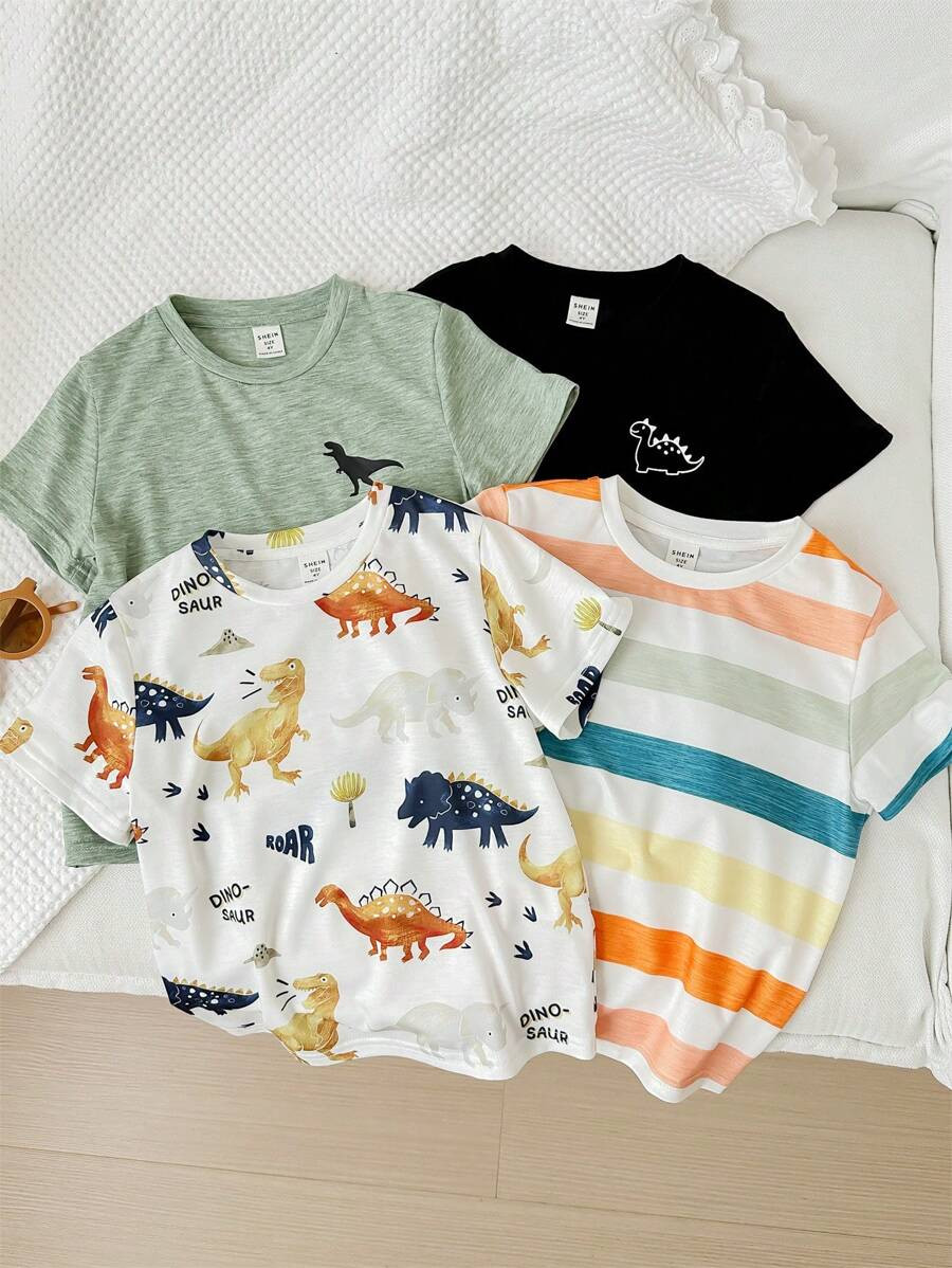 Conjunto de 3 piezas para niños jóvenes con camiseta de manga corta impresa con caricatura y cu... | SHEIN