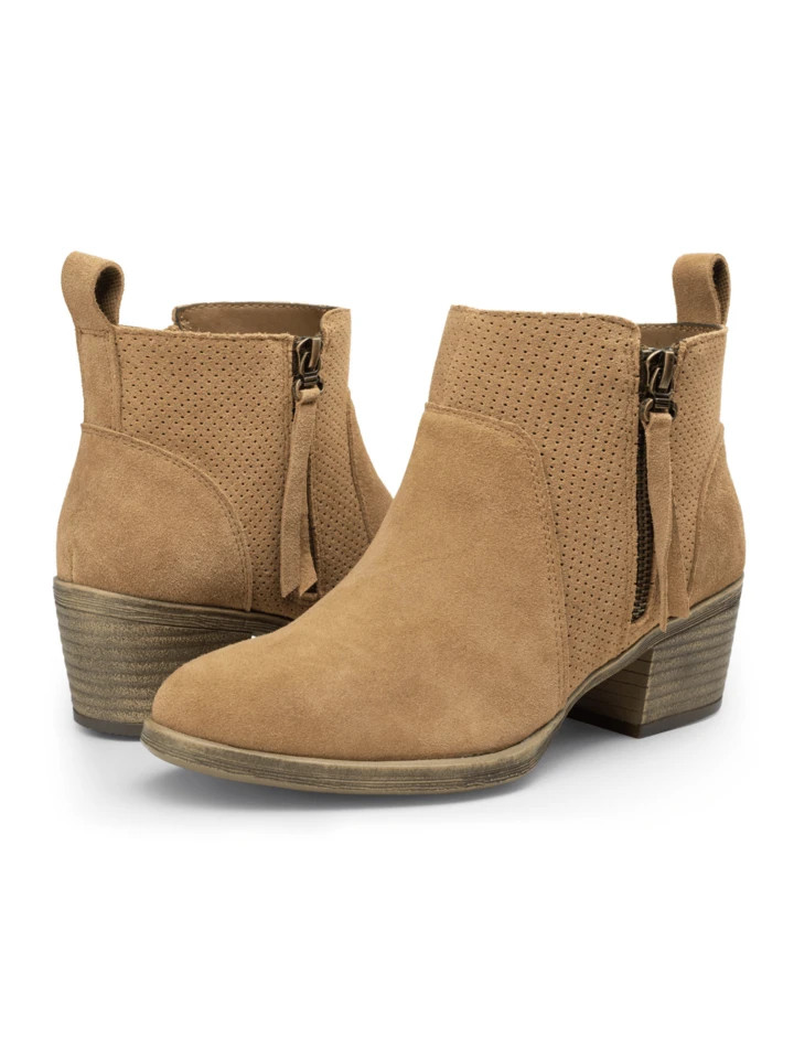 Vepose Women's 9003 Suede Leather Ankle Boots with Two Zip for Lady Thick Heeled Booties | SHEIN