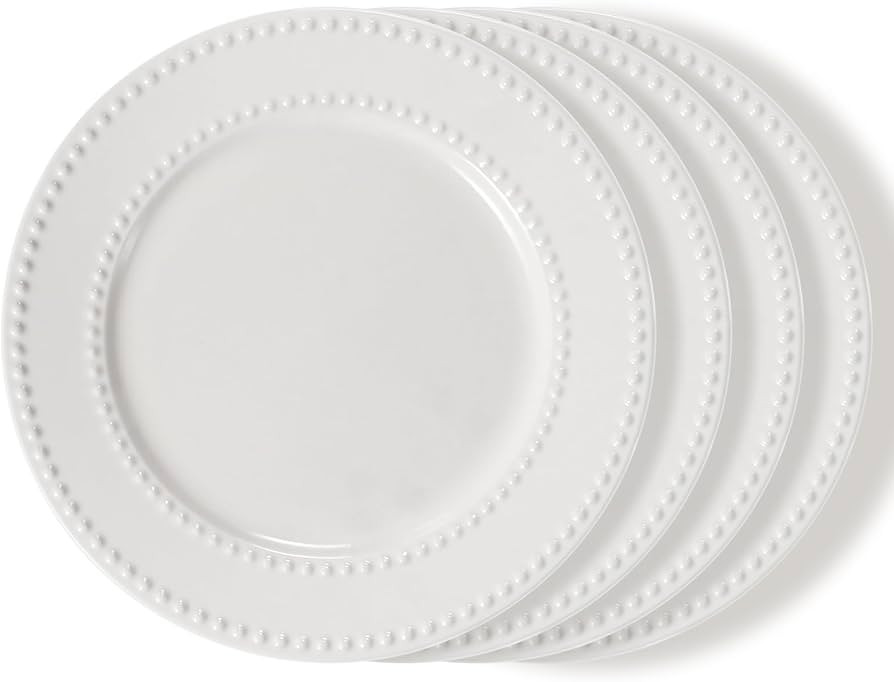 Embossed Salad Plates Set of 4, 8 inch White Ceramic Dessert Appetizer Plates, Small Dinner Plate... | Amazon (US)