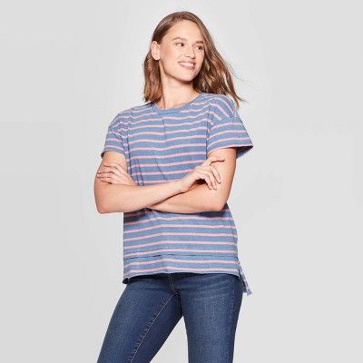 Women's Striped Short Sleeve Crewneck Boxy T-Shirt - Universal Thread™ Pink | Target