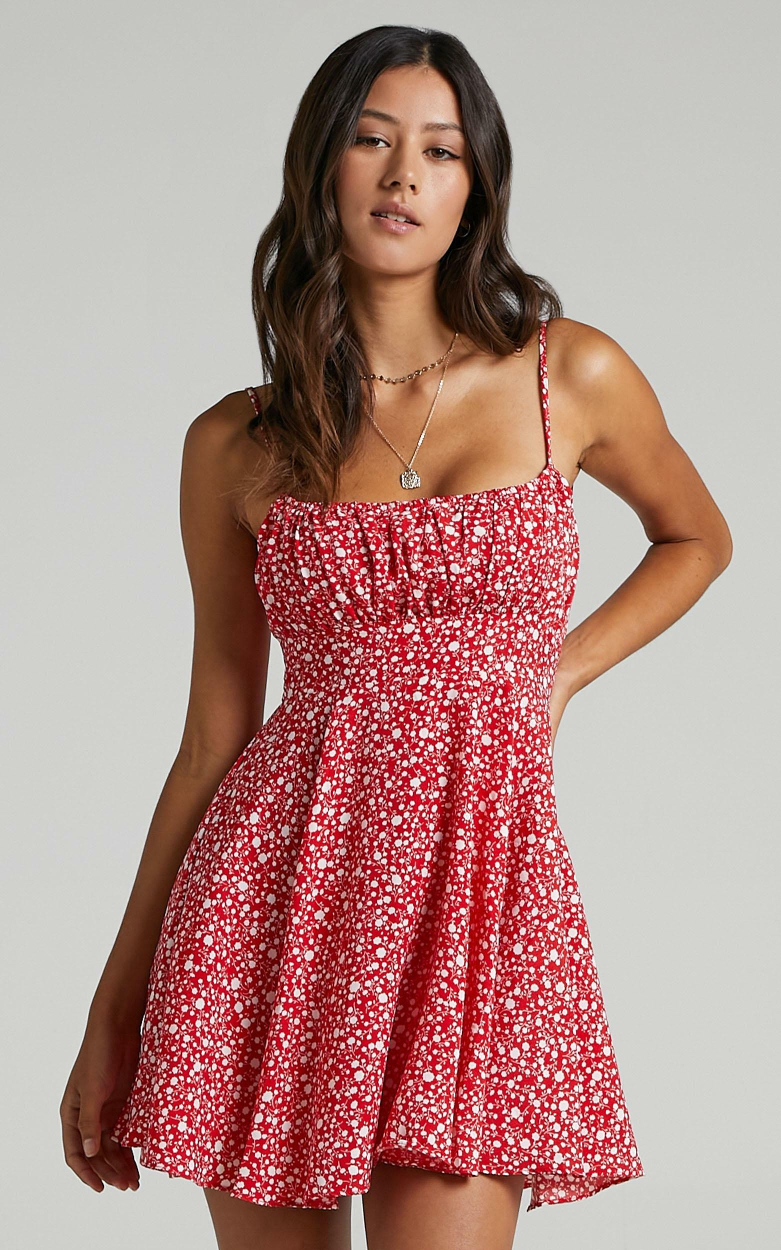 Summer Jam Sweetheart Mini Dress in Red Floral Print | Showpo - deactived