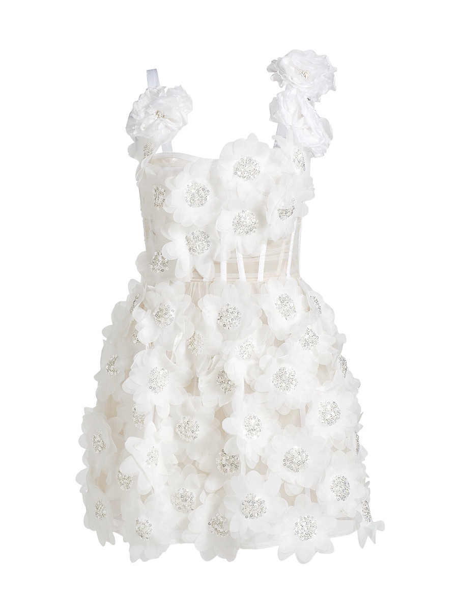 Women's Rosalie Floral Applique Minidress - White - Size Small | Saks Fifth Avenue