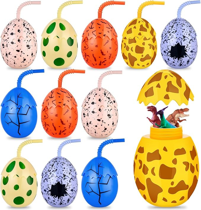 Maxcheck 12 Pcs Kids Dinosaur Party Favor Cups with Lids and Straws,10 oz Egg Dinosaur Cups for B... | Amazon (US)