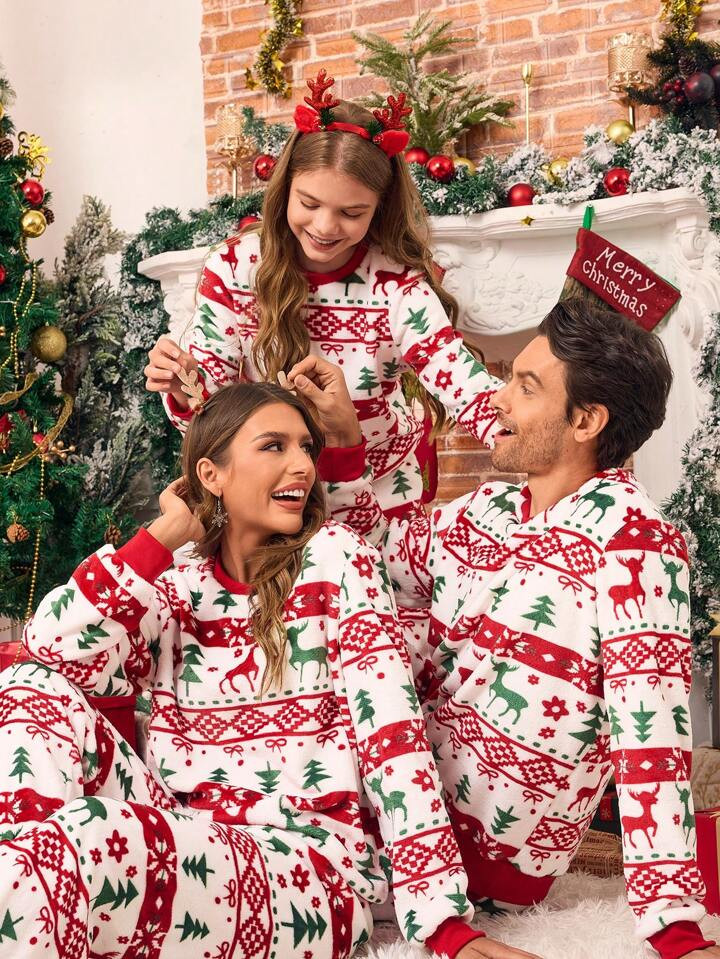 2pcs Men's Plush Christmas Pajama Set With Long Pants And Long Sleeve Casual Sleepwear Homewear, ... | SHEIN