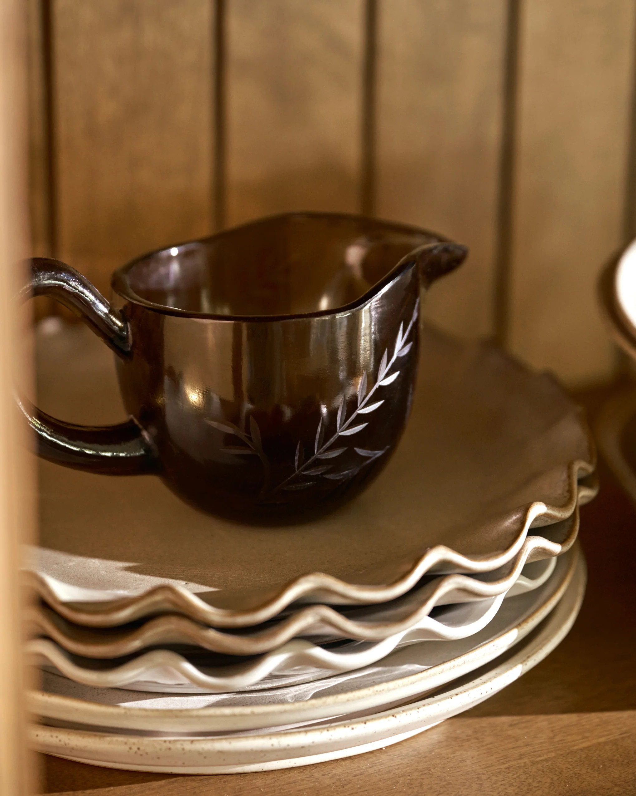 Brown Etched Glass Gravy Boat | Magnolia