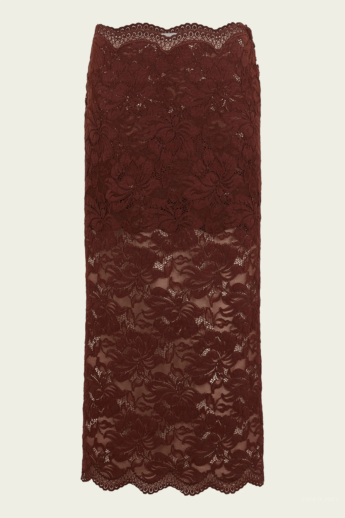 Lace Midi Skirt in Cinnamon Brown - Brown 44 FR | Shop Olivia