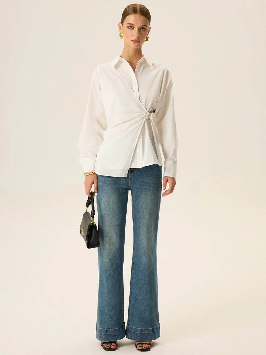 Asymmetric Wrap Long-Sleeve Shirt | Commense
