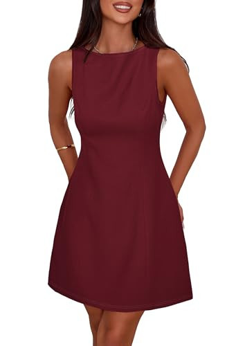 PRETTYGARDEN Women's Formal Short Dresses A Line Mini Dress,Burgundy,XL | Amazon (US)