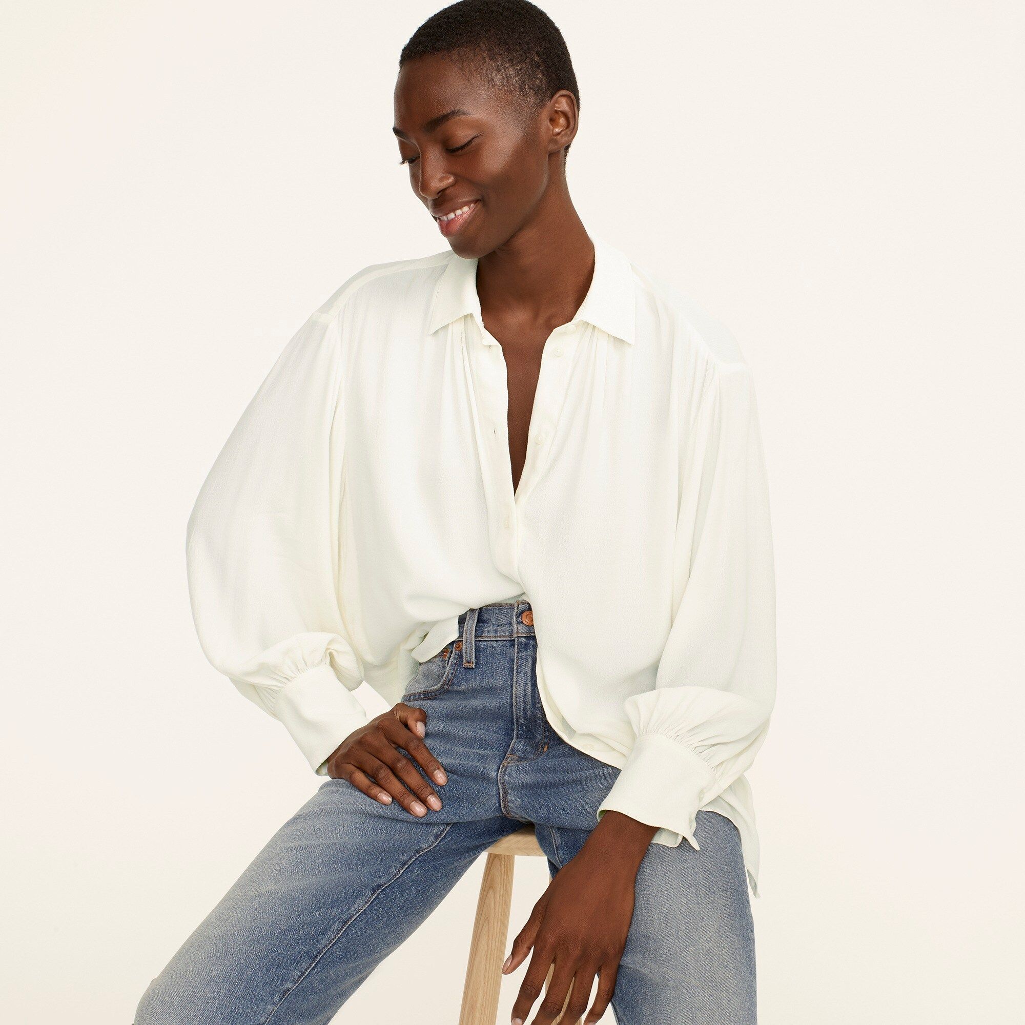 Drapey gathered button-up shirt | J.Crew US