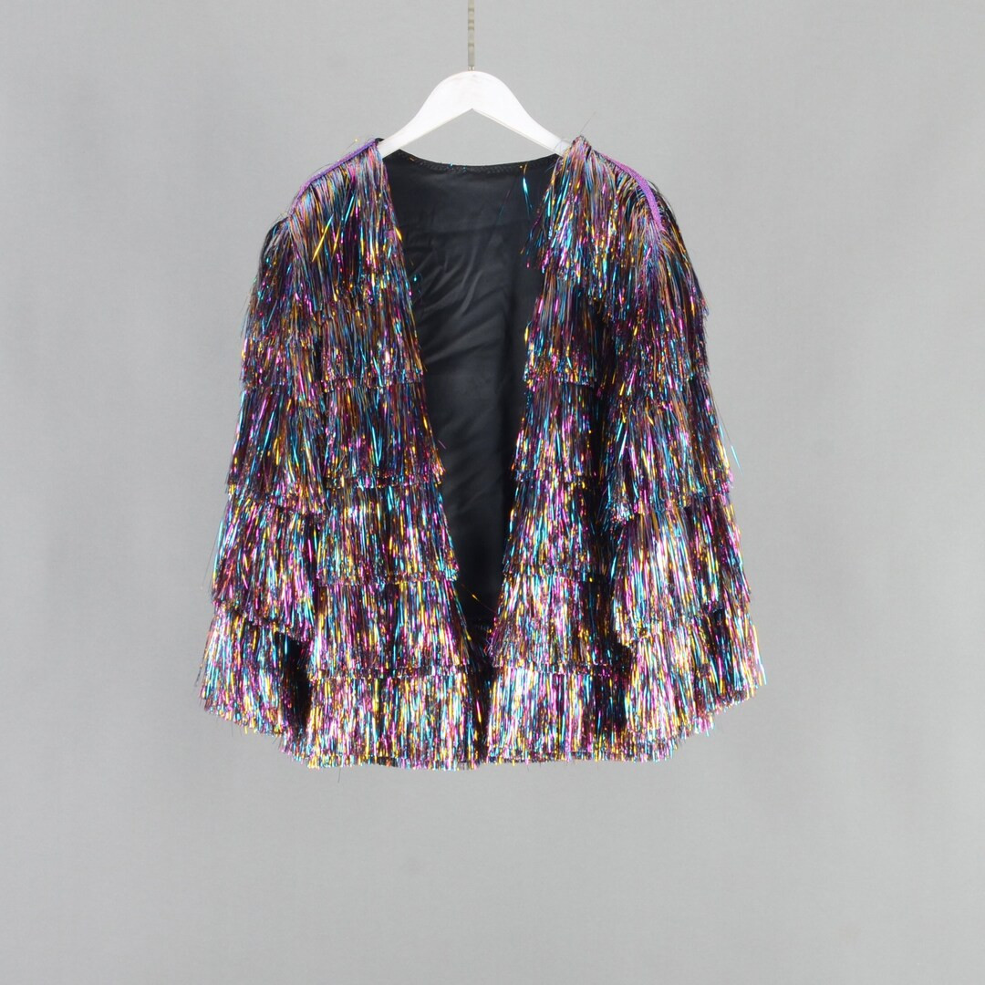 Rainbow Tinsel Fringe Jacket,personalized Gift for Her,bridal Jacket,wedding Jacket,birthday,part... | Etsy (US)