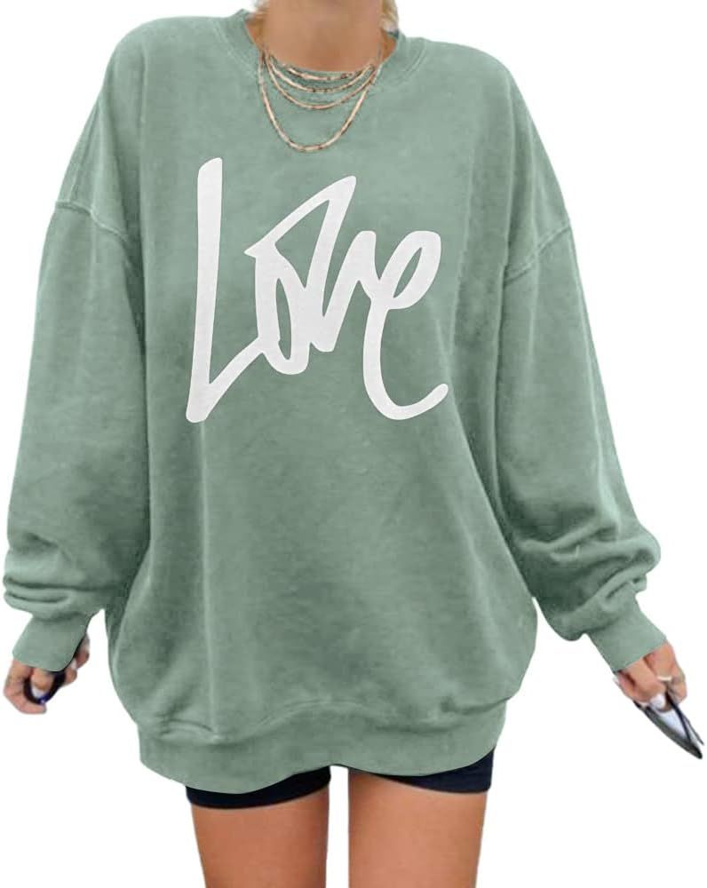 Langwyqu Womens' Oversized Crewneck Long Sleeve Casual Loose Pullover Tops | Amazon (US)