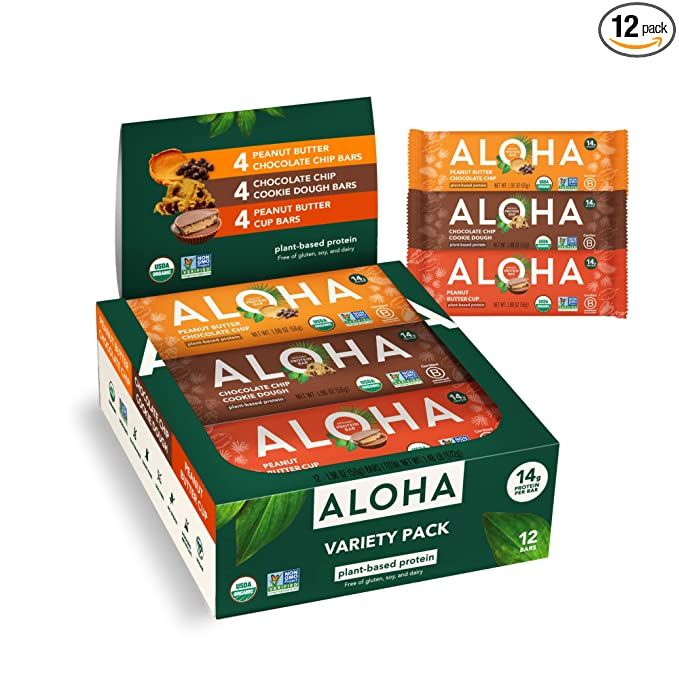 ALOHA Organic Plant Based Protein Bars - Peanut Butter & Cookie Dough Variety Pack - 12 Count, 1.... | Amazon (US)