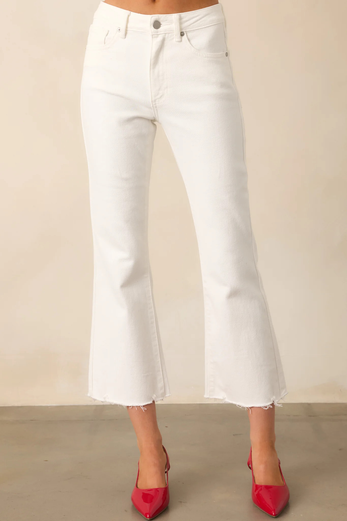 Terrific Timing White Cropped Flare Jeans | Red Dress
