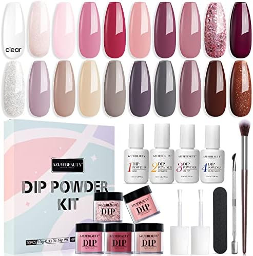 Amazon.com : AZUREBEAUTY 29 Pcs Dip Powder Nail Kit Starter, Fall Winter 20 Colors Clear Nude Pin... | Amazon (US)