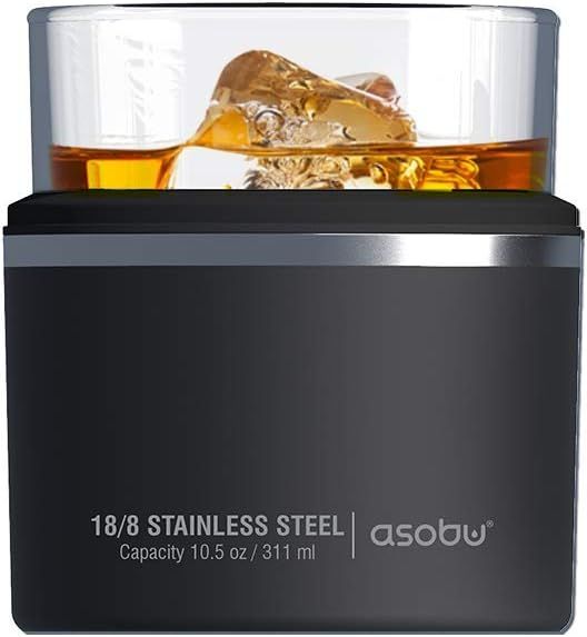 Asobu Whiskey Glass with Insulated Stainless Steel Sleeve, 10.5 ounces (Black) | Amazon (US)
