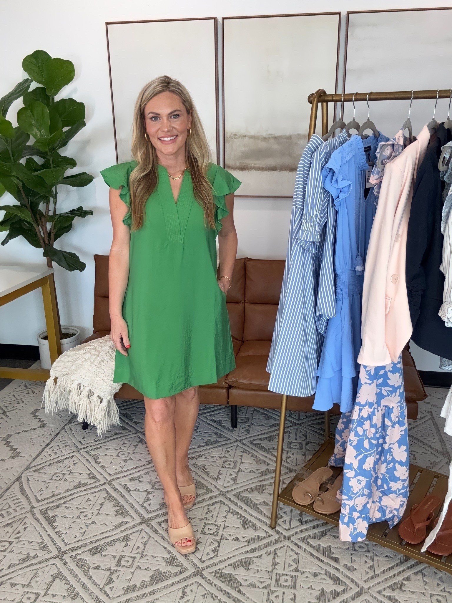 Green dresses are a strong option for spring and summer wardrobes because the color works for vacation, graduations, teacher outfits, brunch, baby showers, casual workwear, and wedding related events. This Gibsonlook shift dress features flutter sleeves, a relaxed fit, and lightweight fabric that makes it comfortable for warm weather while still looking polished. The simple silhouette also makes it easy to style with wedges, flat sandals, or sneakers depending on the occasion.

Dress: Small
Shoes: 7.5
Bra Size: 34DD
Height: 5’2

gibsonlook  green dress  shift dress  spring dress outfit  summer dress  teacher outfit  brunch outfit  baby shower dress  graduation outfit  casual workwear  vacation outfit  flutter sleeve dress  petite style  wedding event outfit  church outfit  polished casual style  everyday dress outfit  AudrieDollins