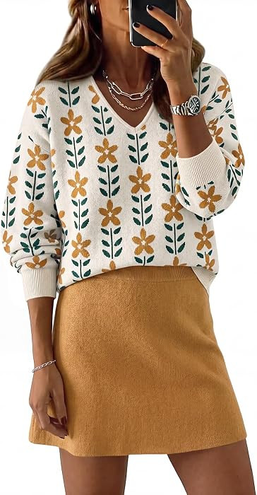 Womens 2 Piece Skirt Sets Printed Sweaters and Skirt Casual Outfits | Amazon (US)
