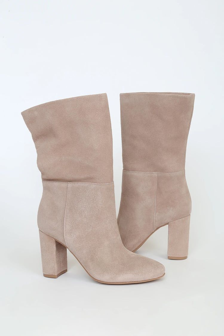Keep Up Taupe Suede Leather Mid-Calf High Heel Boots | Lulus (US)