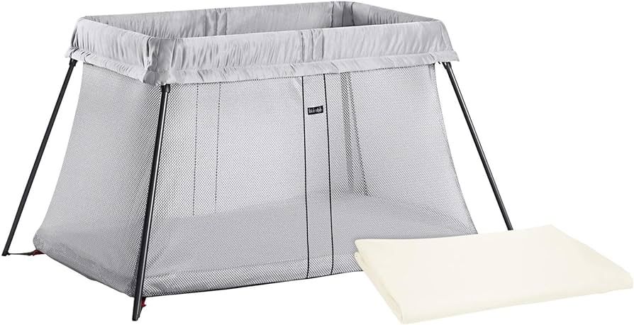 BABYBJORN Travel Crib Light - Silver + Fitted Sheet Bundle Pack | Amazon (US)