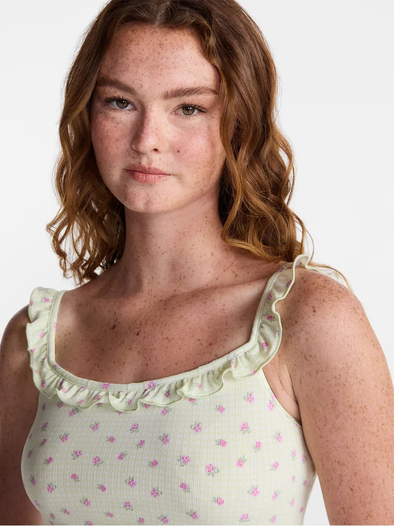 No Boundaries Ruffle Tank Top and Shorts Sleep Set, 2-Piece, Women's XS-XXL | Walmart (US)