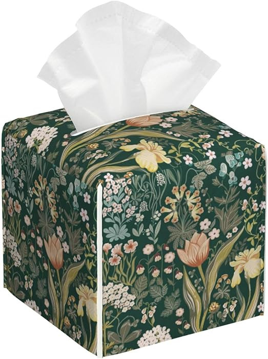 Floral Green Botanical Tissue Box Cover Vintage Plants Leaves Square Leather Tissue Case Holder F... | Amazon (US)