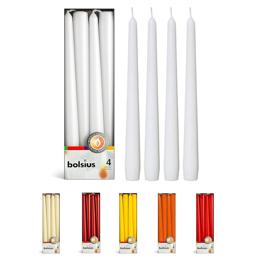 BOLSIUS White Taper Candles - 4 Pack Unscented 10 Inch Dinner Candle Set - 8 Hours Burn Time - Pr... | Amazon (US)