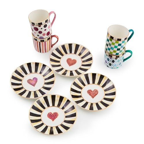 MACKENZIE-CHILDS Sweetheart Espresso Cup and Saucer Set, Cute Porcelain Espresso Cups and Saucers for Coffee, Set of 4 | Amazon (US)