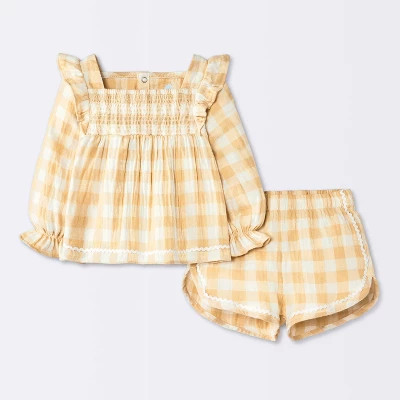 Baby Girls' 2pc Smocked Gingham Set - Cloud Island™ Yellow 6-9M | Target