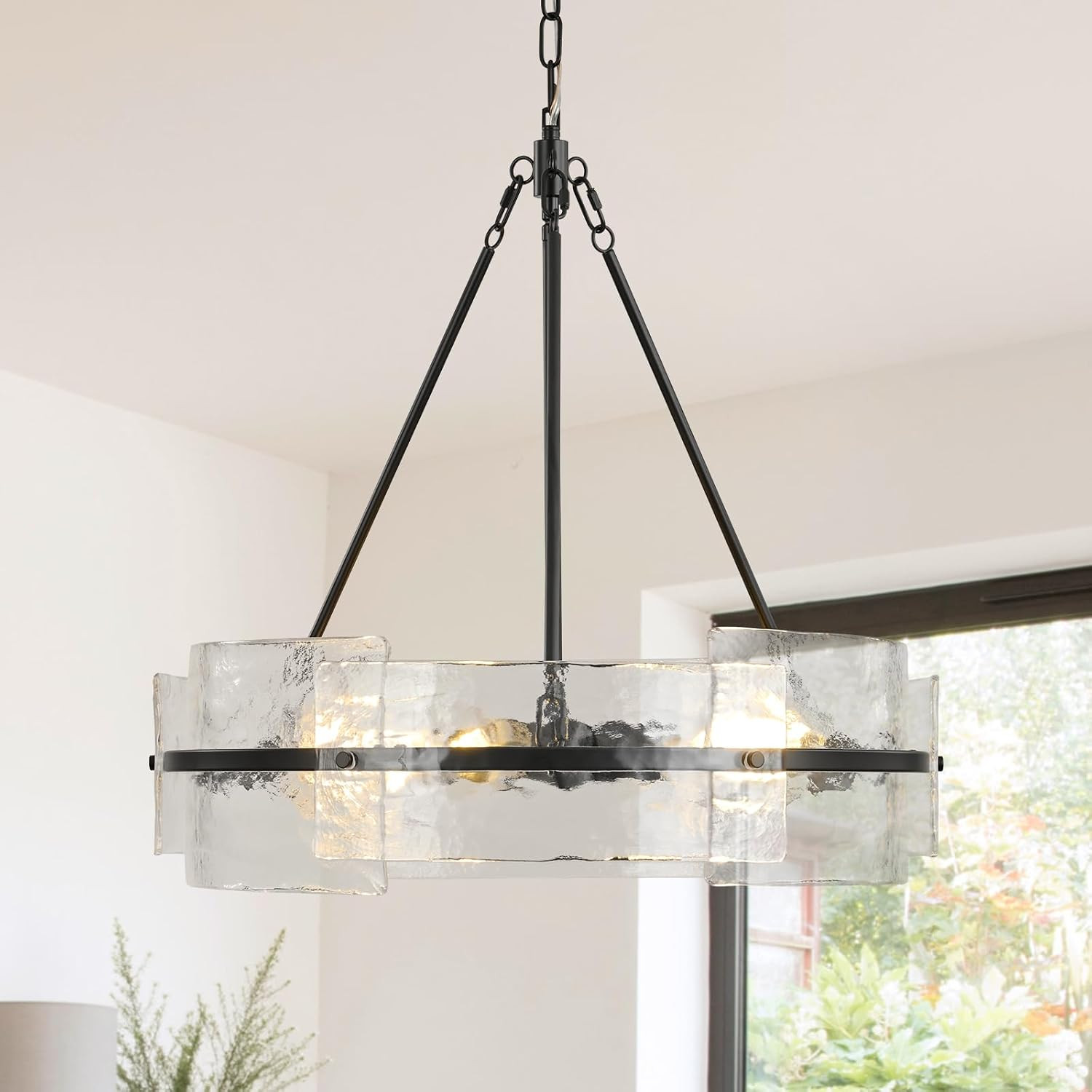 Modern Black Chandeliers for Dining Room, 22" Drum Glass Crystal Chandelier | Amazon (US)