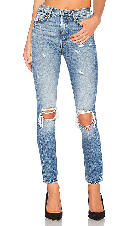 GRLFRND Karolina High-Rise Skinny Jean in Denim Medium. - size 23 (also in 24,25,26,27,28,29,30,31,32) | Revolve Clothing