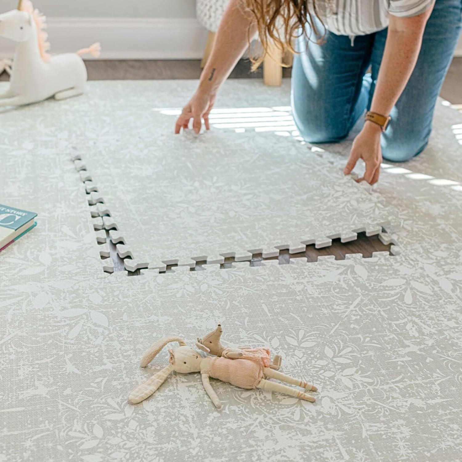 Little Landings Baby Play Mat for Floor - Eden (4x6ft) - Interlocking EVA Foam Play Mat Tiles for Babies & Toddlers, Non-Toxic Playmat for Tummy Time, Crawling & Playroom - Neutral Rug-Look Design | Amazon (US)