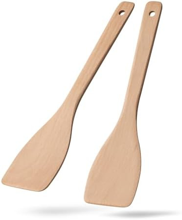 2PCS Wooden Spatulas for Cooking, 13inch Uncoated Beech Wood Turners for Frying, Non-Scratch Wood... | Amazon (US)