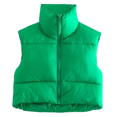 Century Star Dark Green Puffer Vest Women Girls - Cropped Fall Winter Outerwear Puffy 2025 Quilted Top Jacket Coat Gilet Sleeveless Zip Small | Amazon (US)