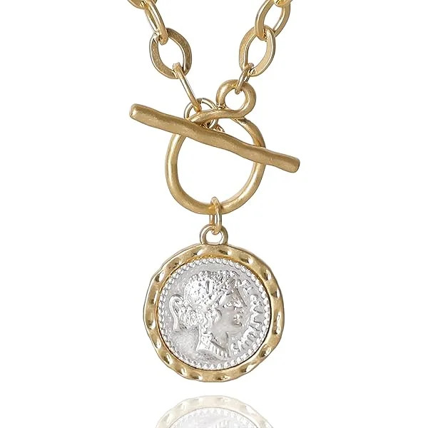 LYH Chunky Gold Coin Necklace for Women Silver and Gold Chain Pendant Necklaces 18 Inch Antique T... | Walmart (US)