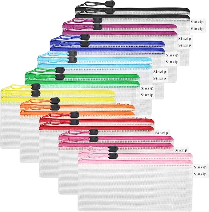 Sinzip 20 Pack Heavy Duty Zipper Pencil Pouch, Plastic Zipper File Bags, Mesh File Bags Travel Ba... | Amazon (US)